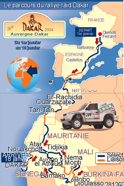 2004年巴黎-达喀尔汽车拉力赛路线图