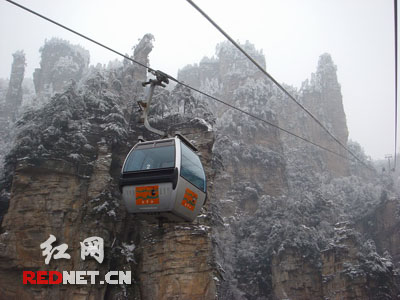 天子山索道恢复运行 张家界绝色雪景美煞人