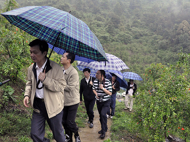 湖南省林业厅厅长邓三龙(前一),娄底市委副书记,市长张硕辅(前二)