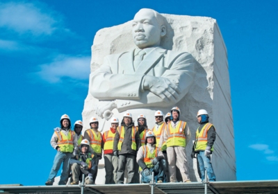 Lei Yixin and his team in front of the MLK statue