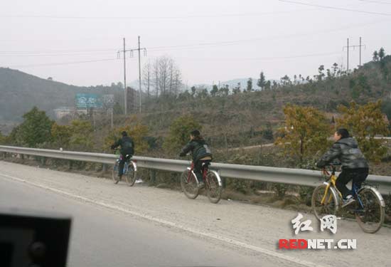 小学生骑自行车上高速玩耍