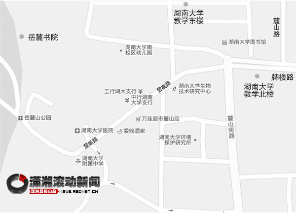 (岳麓山周边地图.图/潇湘晨报滚动新闻制图 王斌)