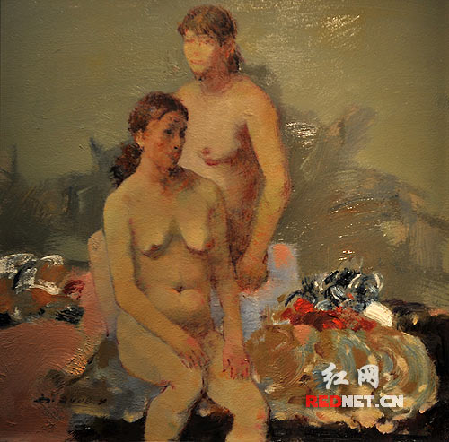 坐着的女双人体（陈和西40cmX41cm）。
