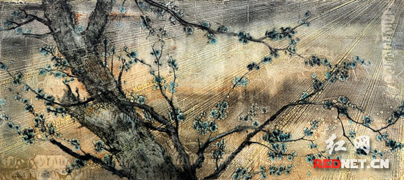 李奇安创作的布面油画《延伸.树影NO.50》。