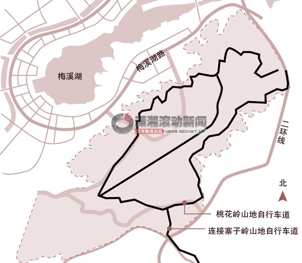 (桃花岭景区山地自行车道规划图.)