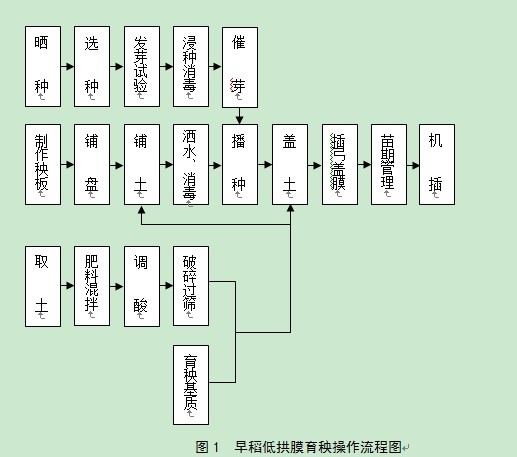 (《湖南省水稻育插秧机械化技术规范》中的早稻低拱膜育秧操作流程图.