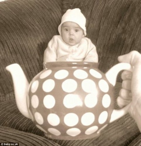 整蛊宝宝照片：茶壶里的宝宝