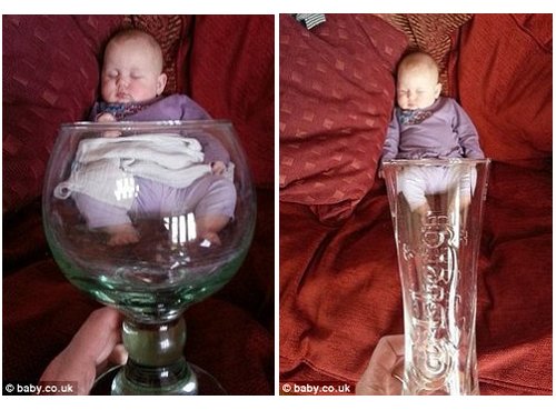 整蛊宝宝照片：“瞧妈妈给我选的玻璃杯，啥也遮不住！”