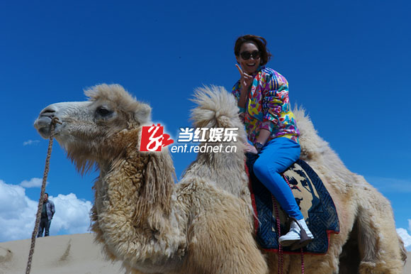 第一次骑上骆驼朱丹兴奋不已