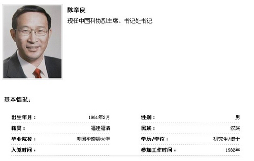 到中国党政领导干部资料库查看陈章良简历