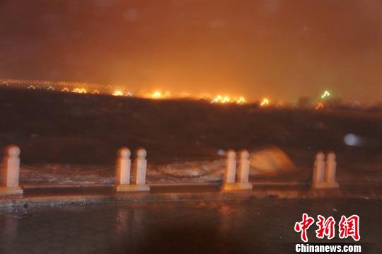 交通灯被大风刮倒　梁盛　摄