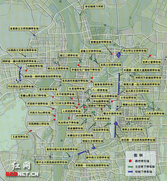 2012年长沙市五区公共停车场现状分布图。（供图：长沙市规划勘测设计研究院）