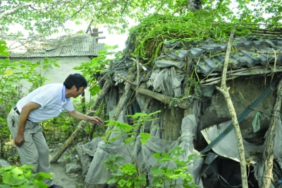 老人就住在小屋里,经常有社区工作人员来问候。小刚 摄
