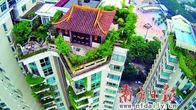 深圳南山楼顶涉嫌违建小佛堂航拍视频截图。
