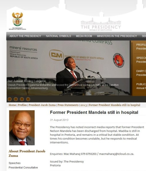 南非官方否认曼德拉出院英媒承认报道有误(图)