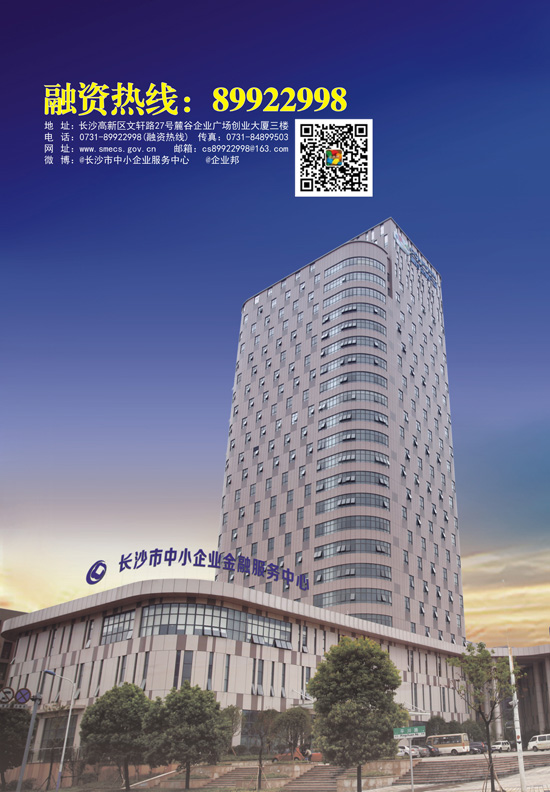 长沙市中小企业金融服务中心窗口平台于2013年10月9日在长沙高新区麓谷企业广场创业大厦3楼正式开门营业。