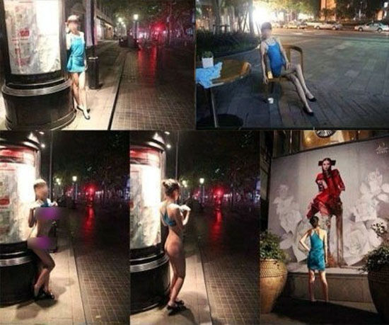 图为该名女子在上海新天地所拍摄的图片src="http://images.rednet.cn/articleimage/2013/10/11/9730473.jpg"
