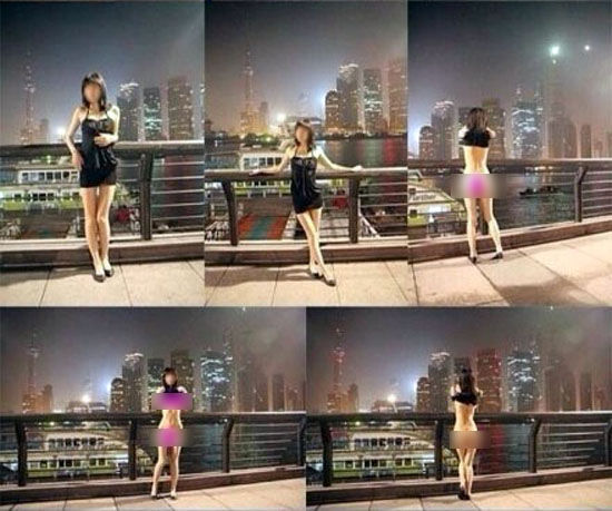 图为该名女子在上海外滩所拍摄的图片src="http://images.rednet.cn/articleimage/2013/10/11/9730478.jpg"