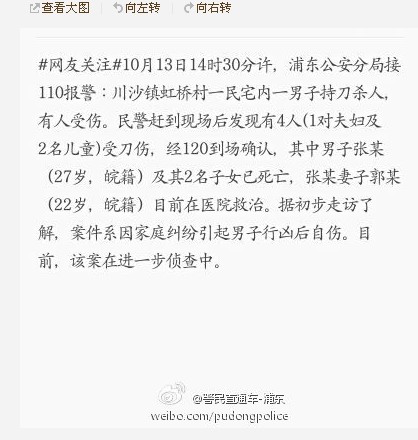 上海浦东发生持刀杀人案3人死亡含2名儿童（图）