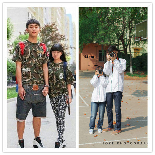 大学情侣刷新最萌身高差记录 身高差44CM(图)