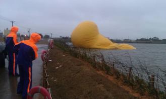 新屋乡昨晚停电，黄色小鸭漏气。来源 台湾《联合报》