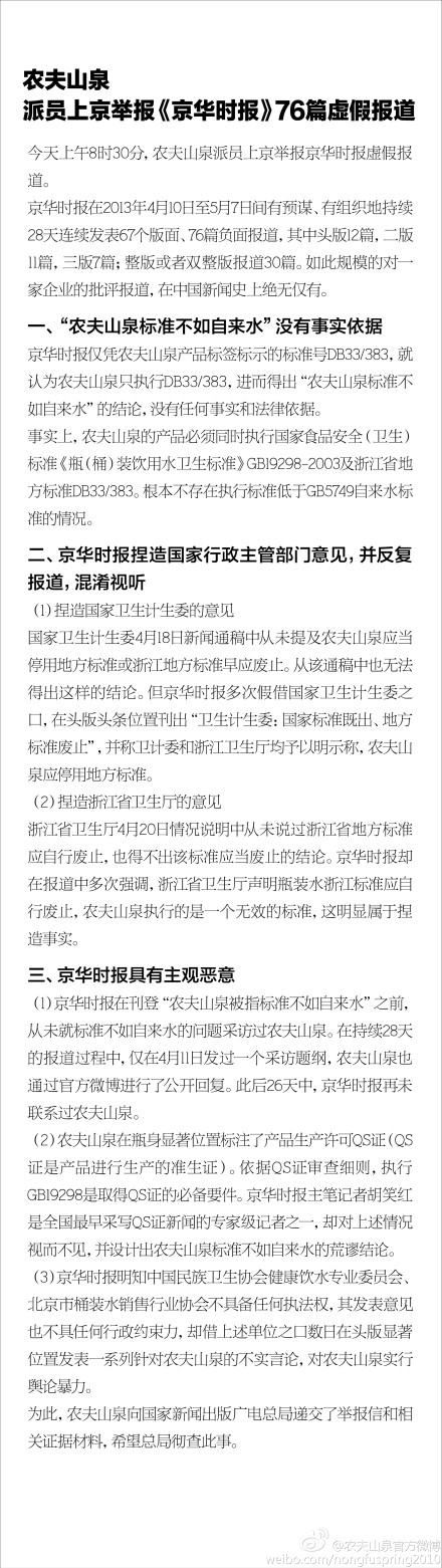 农夫山泉官方微博 