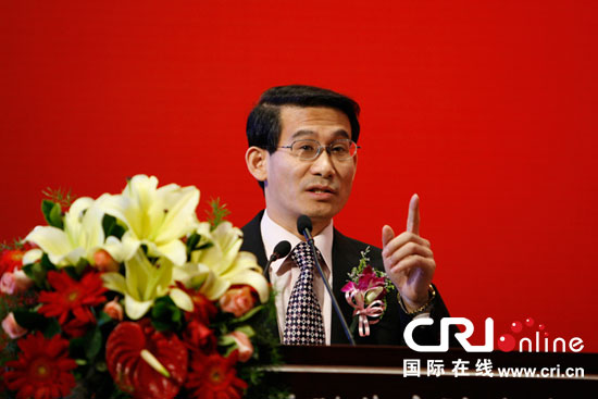 商务部新闻发言人沈丹阳在论坛上发言。 黎萌摄