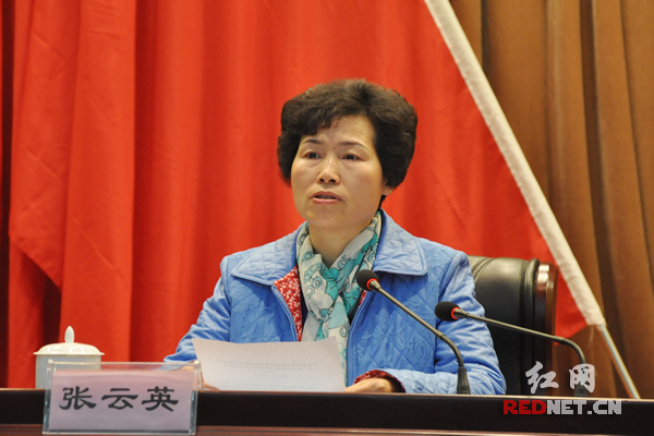 湖南省地税局党组书记、局长张云英在会上作报告。