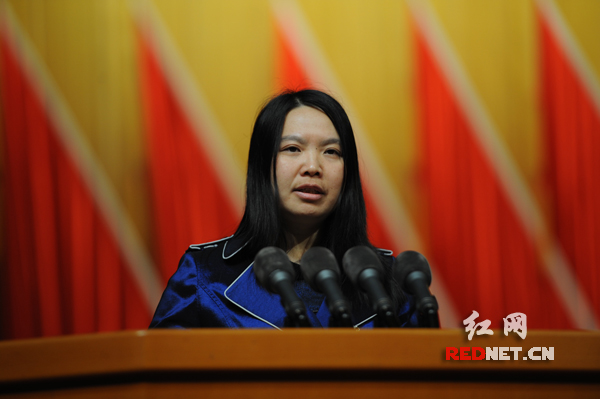 2月11日，湖南省政协委员杨洪明在湖南省政协十一届二次会议第二次大会上发言。