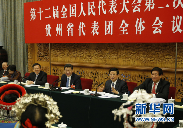  3月7日，中共中央总书记、国家主席、中央军委主席习近平参加十二届全国人大二次会议贵州代表团的审议。 新华社记者鞠鹏摄