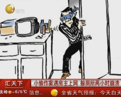 [视频]小偷入室盗窃遇房主上网 躲厕所2小时崩溃