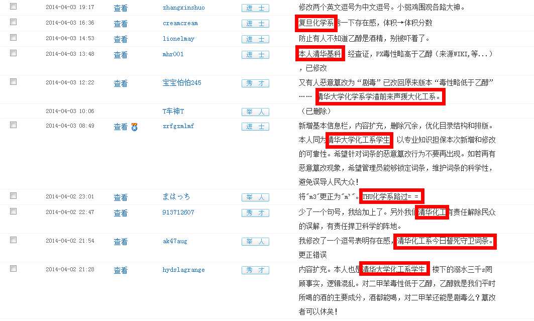 广东茂名反PX事件：清华化学化工系学生彻夜捍卫PX词条