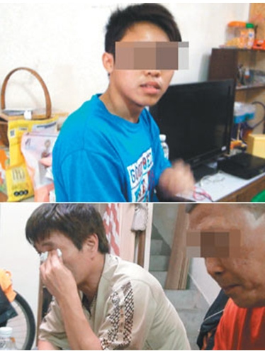 20岁方家长子（上）说“我不怪父母，心疼他们辛苦养家”，懂事贴心的一番话，让坐在一旁的新竹市内湖里长王斌展（下左）感动落泪，方姓男子也红了眼。来源 台湾《联合报》
