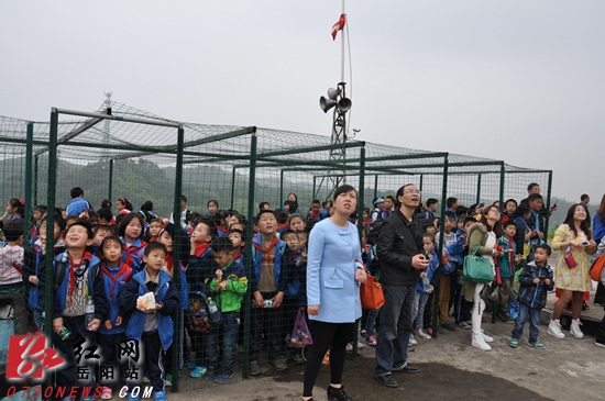 图为师生欢呼雀跃，感受着飞机表演带来的快乐。