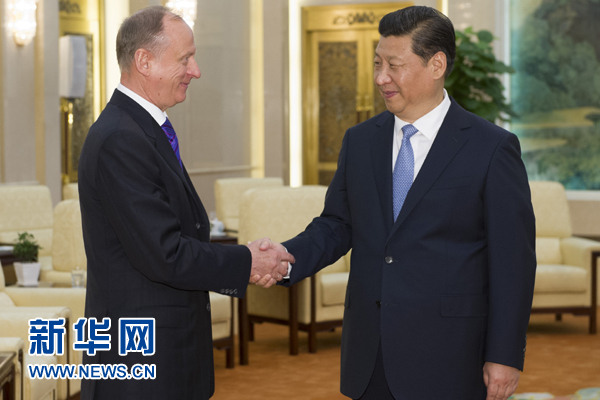 6月6日，国家主席习近平在北京人民大会堂会见来华举行中俄执法安全合作机制首次会议和中俄第十轮战略安全磋商的俄罗斯联邦安全会议秘书帕特鲁舍夫。新华社记者 谢环驰 摄