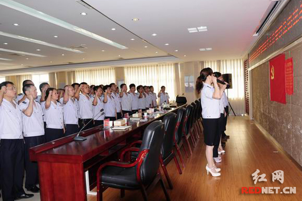 茶陵地税全体共产党员重温入党誓词。