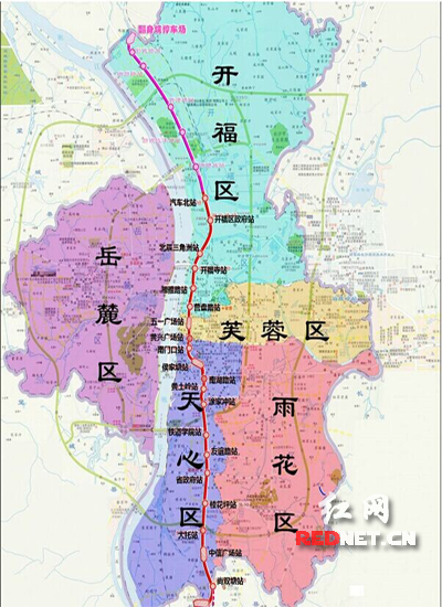 长沙市轨道交通1号线线路示意图。