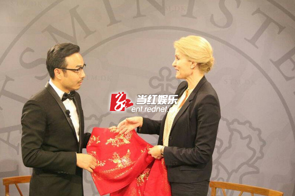 汪涵获丹麦首相赫勒·托宁·施密特接见