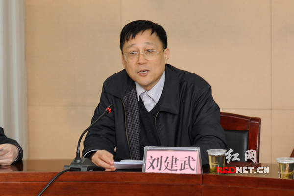 湖南省社科院党组书记、院长刘建武主持汇报会。