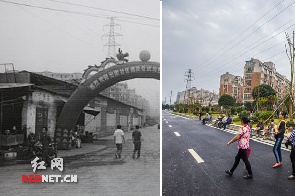 长华社区门前的华兰路口，2007年与2014年，新旧对比。