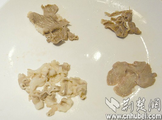 图为：煮熟后四种羊肉的收缩程度对比