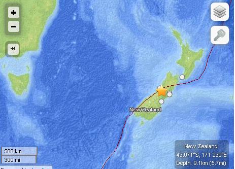 新西兰南岛发生6级地震或有余震持续发生（图）