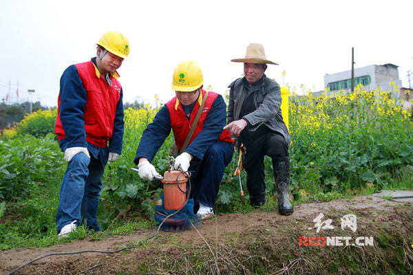 湘潭电力共产党员田间服务农民春耕用电。
