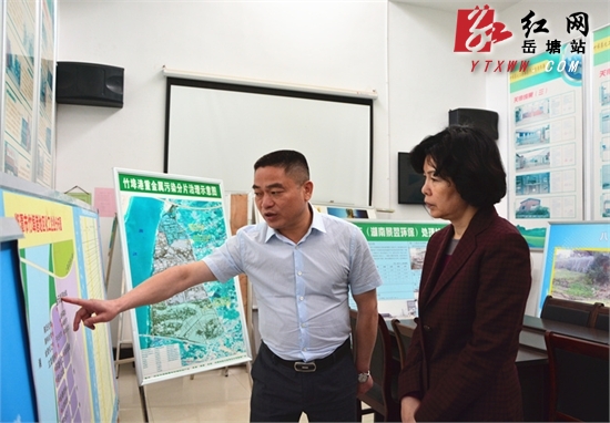 童名让（右）在竹埠港化工企业关停工作指挥部参观