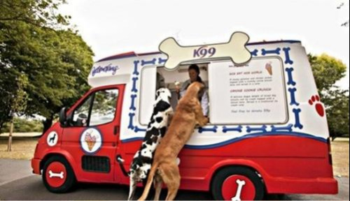 英国布姆兰宠物协会推出全世界第一辆专属狗狗的冰淇淋车。