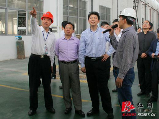 陈仲伯(左三),白维国(左二)等视察园区企业