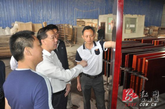 杨维(左二)到桑园门业调研