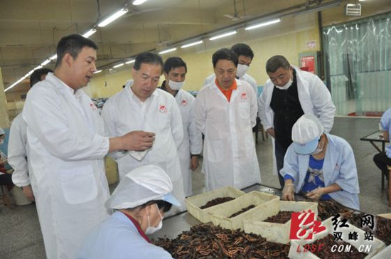 杨维(左二)到胖哥槟榔调研