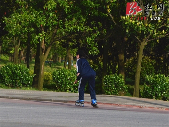 小学生将沿江风光带当“溜冰场” 隐患大