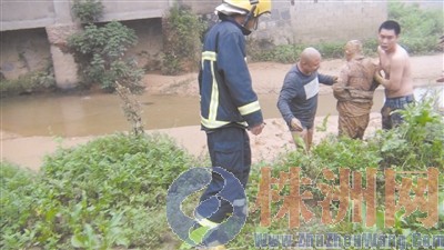 老人被困泥潭，两村民将他救出 通讯员 蔡君球 摄